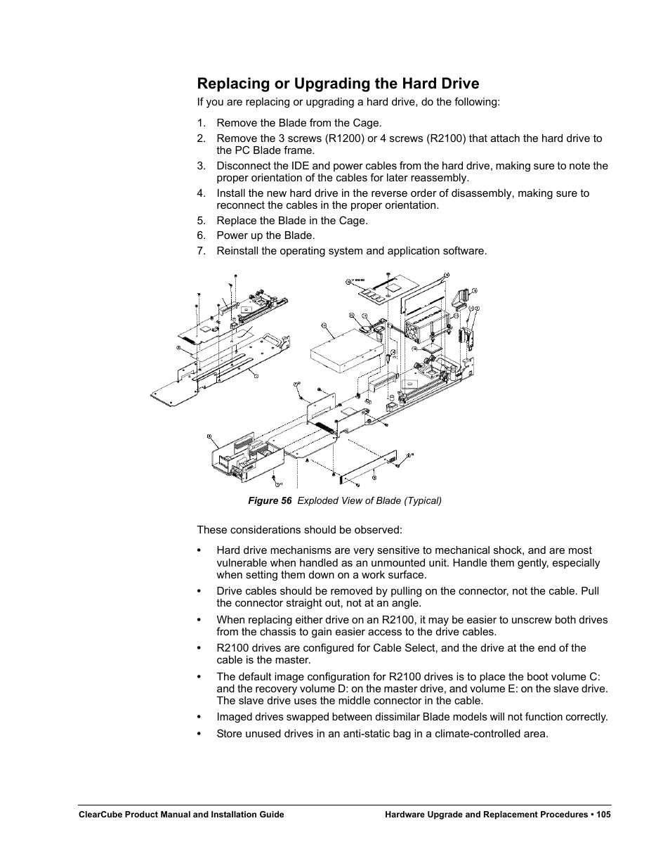 Replacing or upgrading the hard drive, Figure 56, Exploded view of blade (typical) | ClearCube R Series Pentium 4 User Manual | Page 115 / 142
