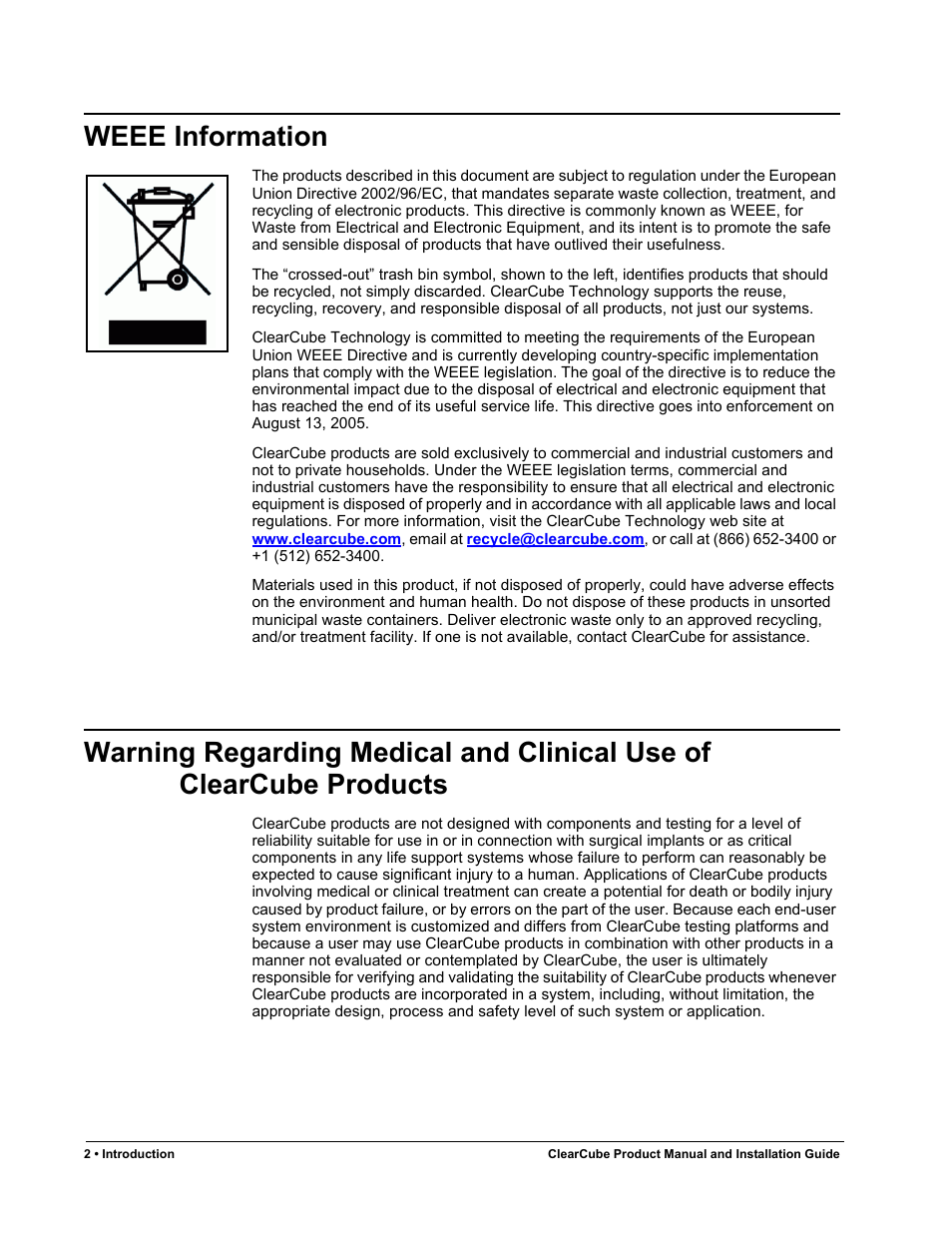 Weee information | ClearCube R Series Pentium 4 User Manual | Page 12 / 142