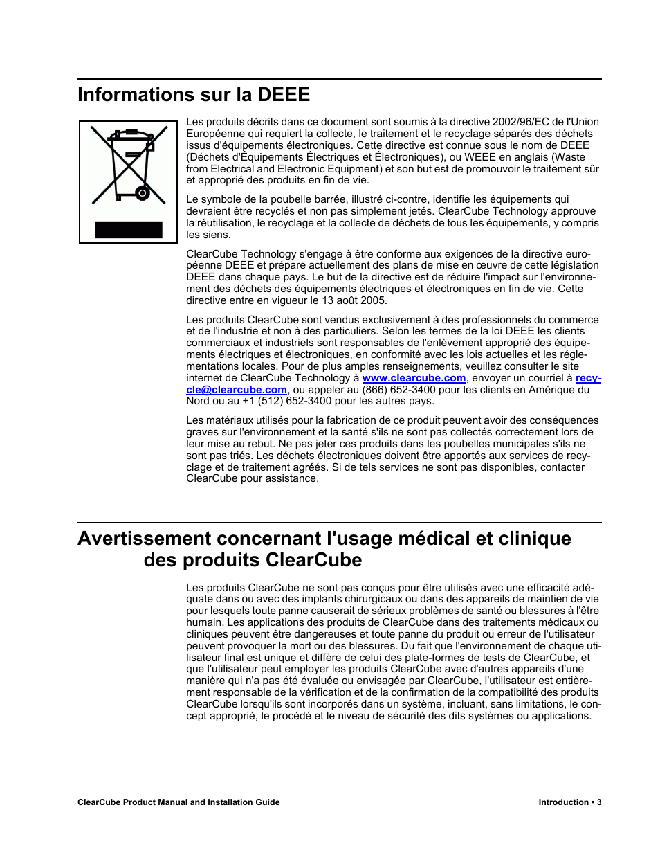 Informations sur la deee | ClearCube R Series Pentium 4 User Manual | Page 13 / 142