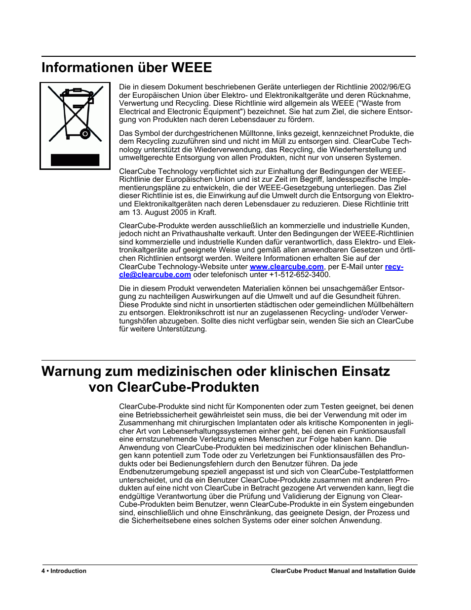 Informationen über weee | ClearCube R Series Pentium 4 User Manual | Page 14 / 142