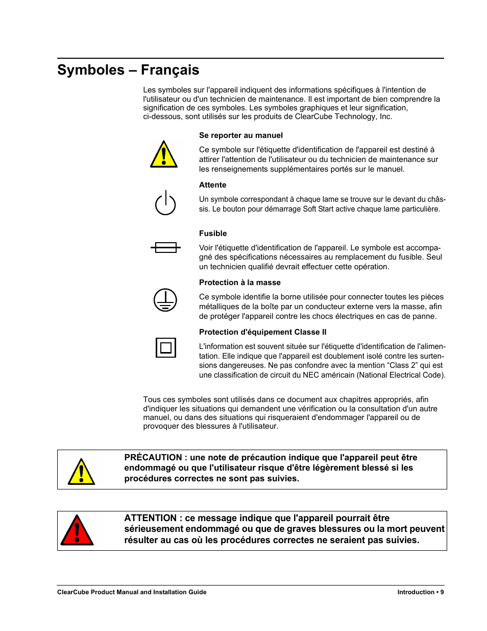 Symboles - français, Symboles – français | ClearCube R Series Pentium 4 User Manual | Page 19 / 142