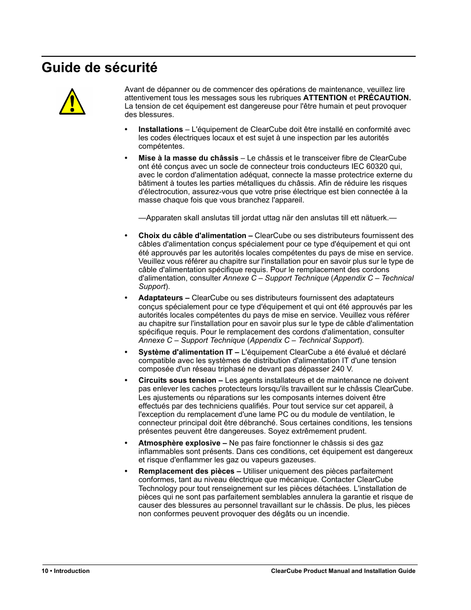 Guide de sécurité | ClearCube R Series Pentium 4 User Manual | Page 20 / 142