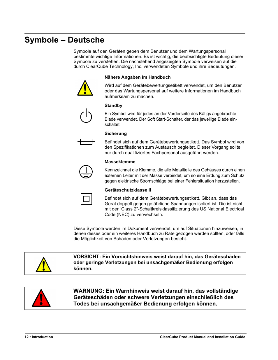 Symbole - deutsche, Symbole – deutsche | ClearCube R Series Pentium 4 User Manual | Page 22 / 142