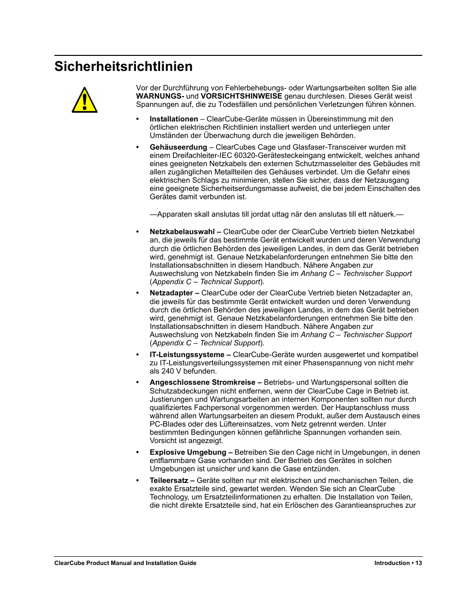 Sicherheitsrichtlinien | ClearCube R Series Pentium 4 User Manual | Page 23 / 142
