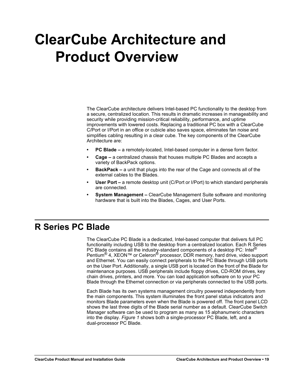 Clearcube architecture and product overview, R series pc blade | ClearCube R Series Pentium 4 User Manual | Page 29 / 142