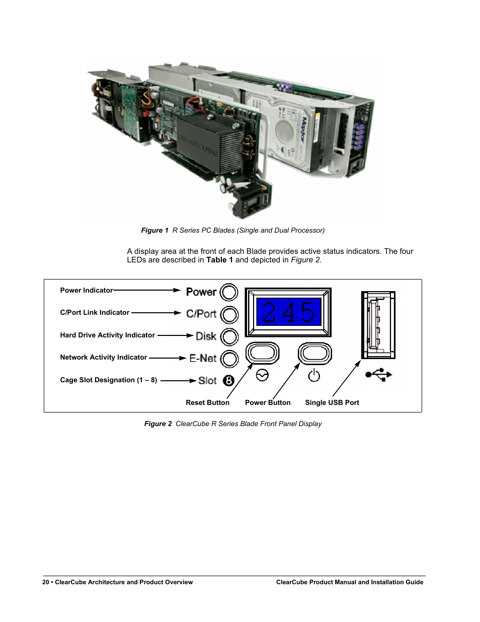 Figure 1, R series pc blades (single and dual processor), Figure 2 | Clearcube r series blade front panel display | ClearCube R Series Pentium 4 User Manual | Page 30 / 142
