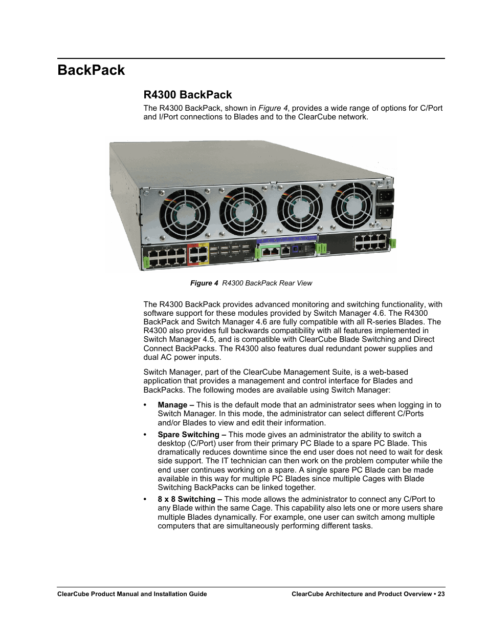 Backpack, R4300 backpack, Figure 4 | R4300 backpack rear view | ClearCube R Series Pentium 4 User Manual | Page 33 / 142