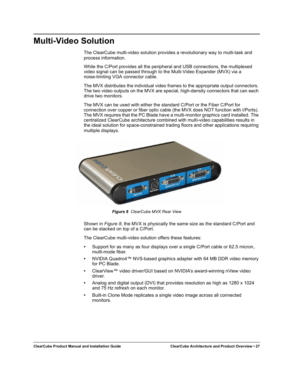 Multi-video solution, Figure 8, Clearcube mvx rear view | ClearCube R Series Pentium 4 User Manual | Page 37 / 142