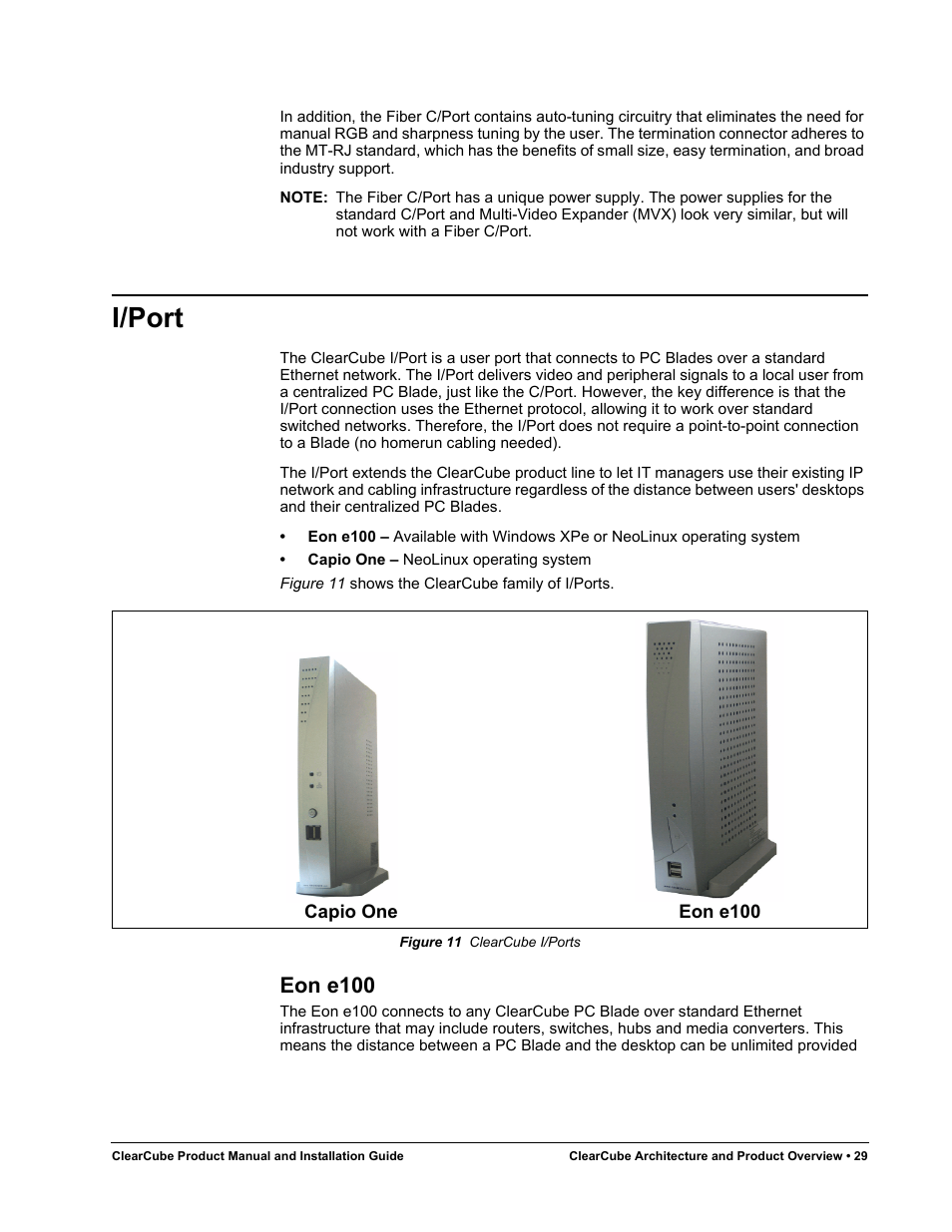 I/port, Eon e100, Figure 11 | Clearcube i/ports | ClearCube R Series Pentium 4 User Manual | Page 39 / 142