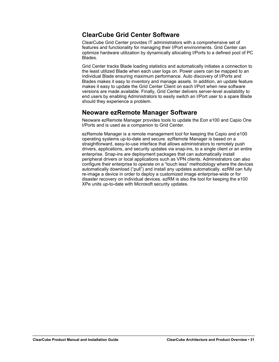 Clearcube grid center software, Neoware ezremote manager software | ClearCube R Series Pentium 4 User Manual | Page 41 / 142