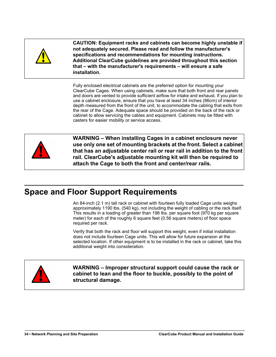 Space and floor support requirements | ClearCube R Series Pentium 4 User Manual | Page 44 / 142