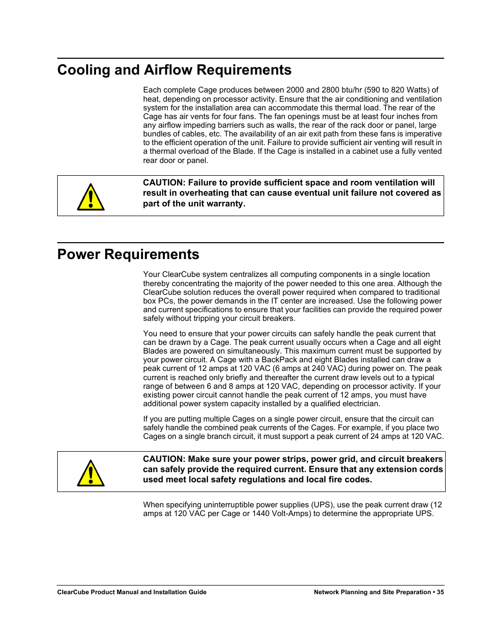 Cooling and airflow requirements, Power requirements | ClearCube R Series Pentium 4 User Manual | Page 45 / 142