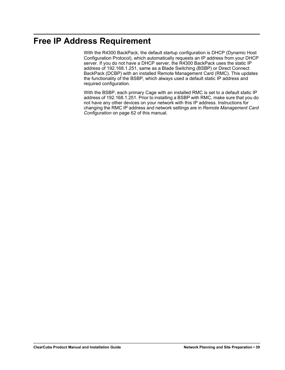 Free ip address requirement | ClearCube R Series Pentium 4 User Manual | Page 49 / 142