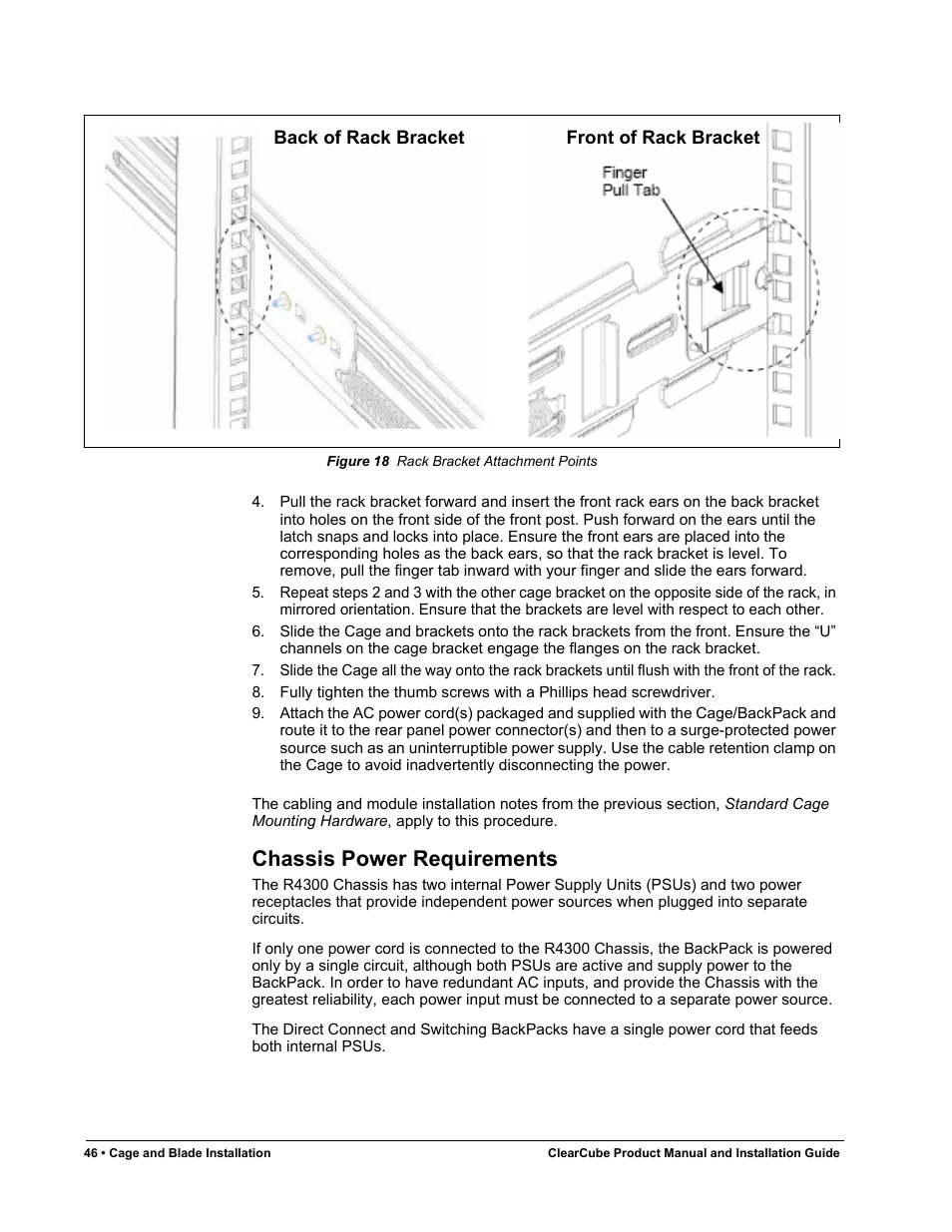 Chassis power requirements, Figure 18, Rack bracket attachment points | ClearCube R Series Pentium 4 User Manual | Page 56 / 142