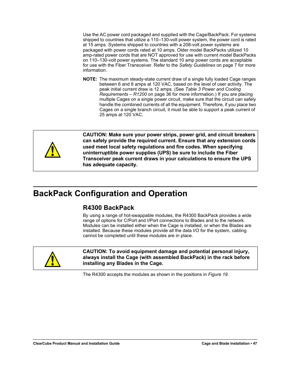 Backpack configuration and operation, R4300 backpack | ClearCube R Series Pentium 4 User Manual | Page 57 / 142