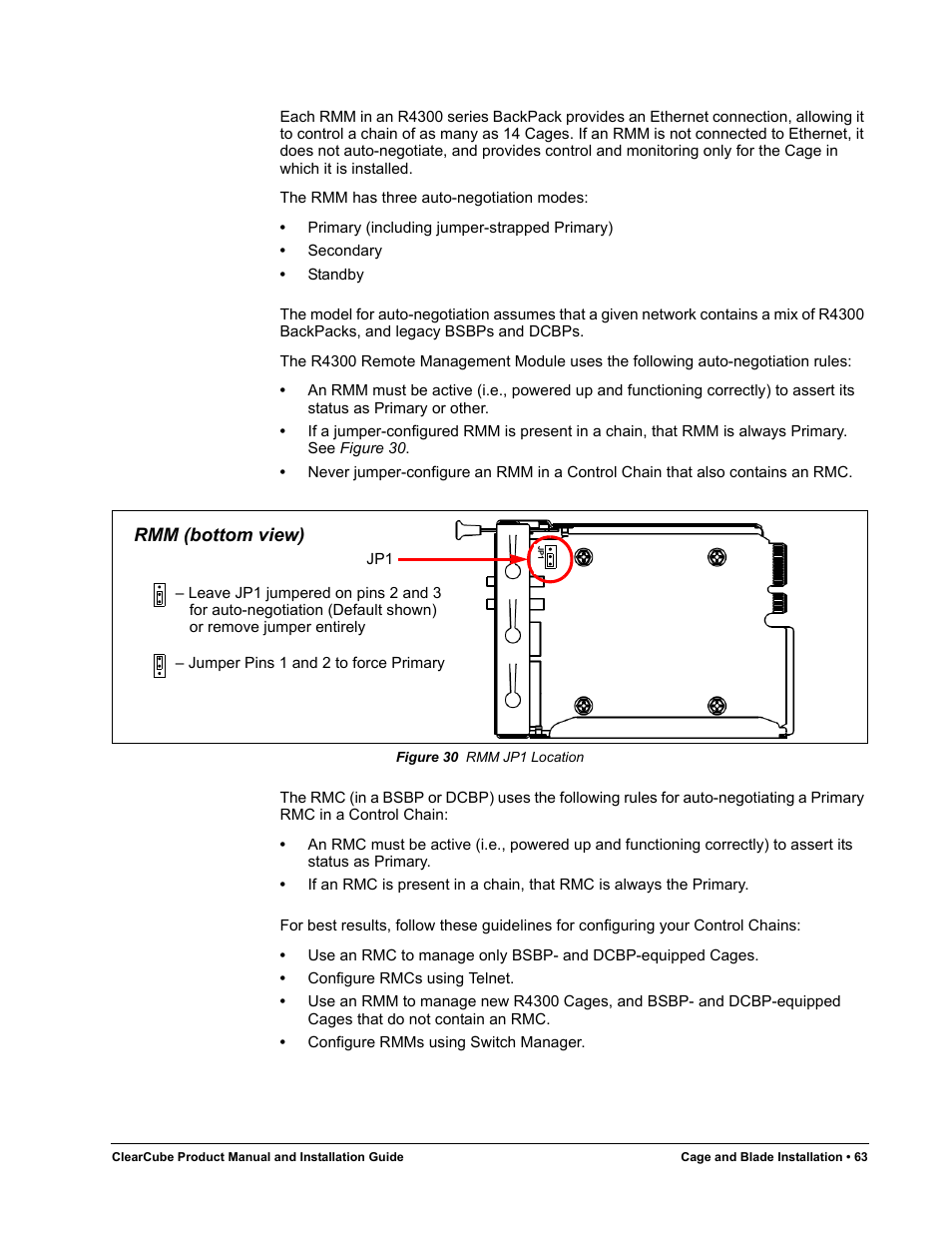 Figure 30, Rmm jp1 location | ClearCube R Series Pentium 4 User Manual | Page 73 / 142