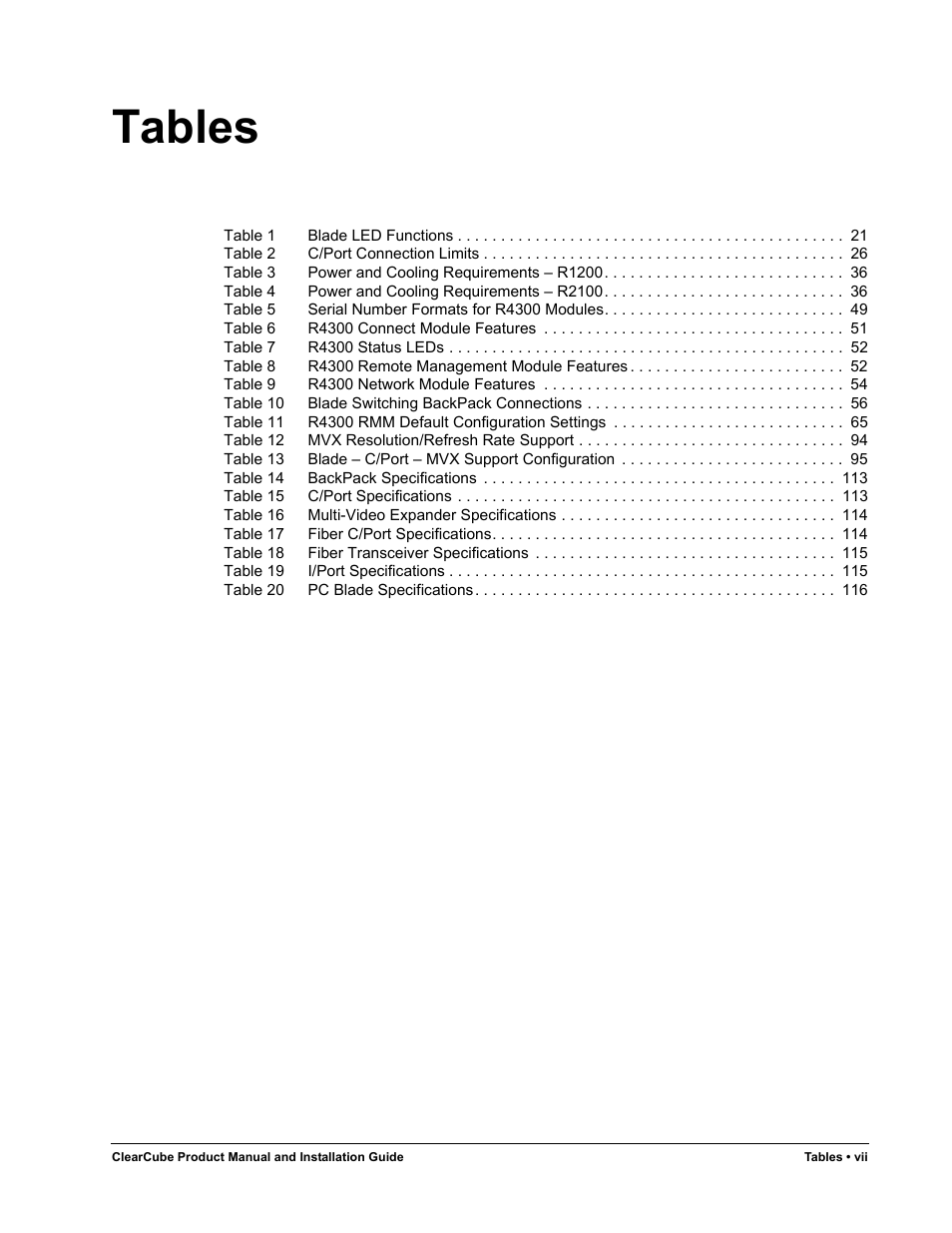 Tables | ClearCube R Series Pentium 4 User Manual | Page 9 / 142