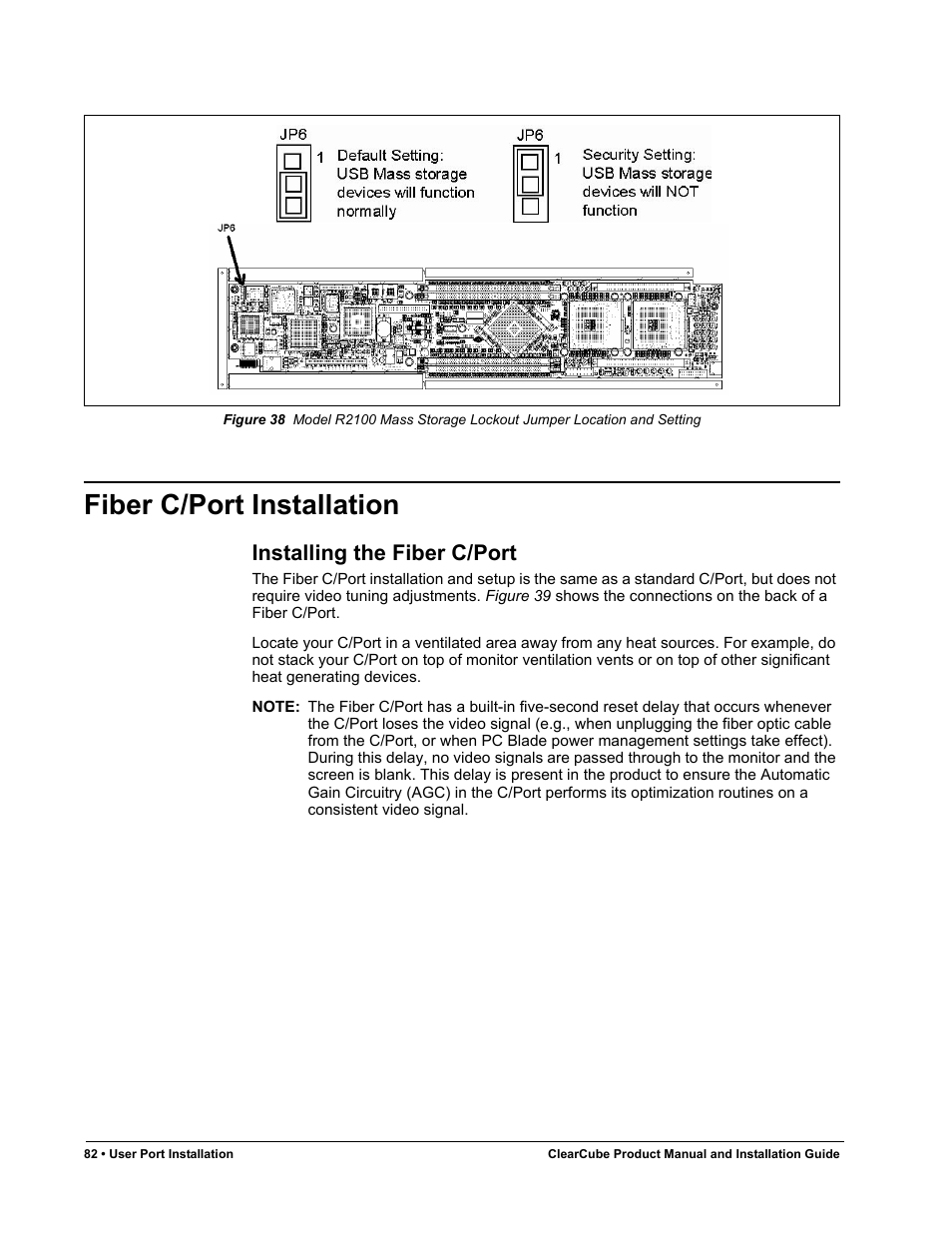 Fiber c/port installation, Installing the fiber c/port, Figure 38 | ClearCube R Series Pentium 4 User Manual | Page 92 / 142