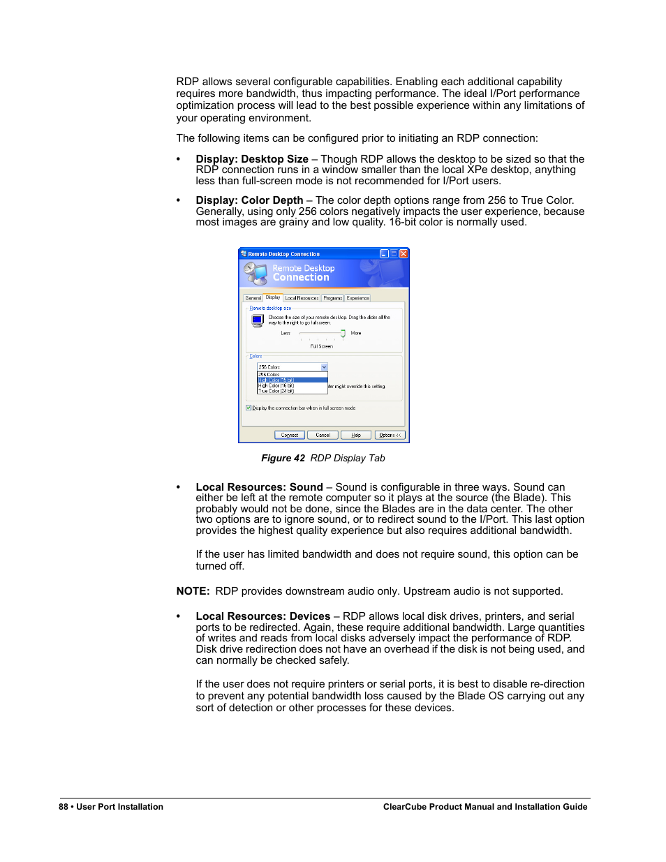 Figure 42, Rdp display tab | ClearCube R Series Pentium 4 User Manual | Page 98 / 142