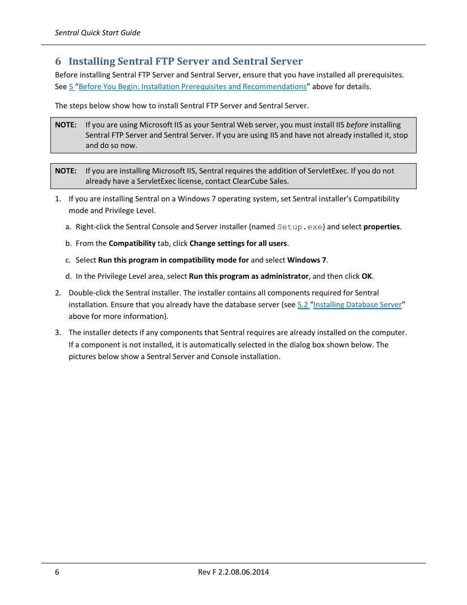 6 installing sentral ftp server and sentral server, Installing sentral ftp server and sentral server | ClearCube Sentral 6.9.3 User Manual | Page 13 / 61