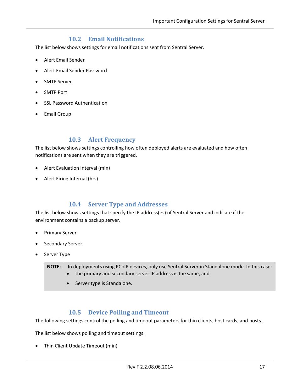 2 email notifications, 3 alert frequency, 4 server type and addresses | 5 device polling and timeout, Email notifications, Alert frequency, Server type and addresses, Device polling and timeout, Below fo | ClearCube Sentral 6.9.3 User Manual | Page 24 / 61