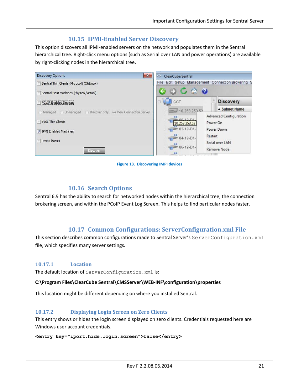 15 ipmi-enabled server discovery, 16 search options, 1 location | 2 displaying login screen on zero clients | ClearCube Sentral 6.9.3 User Manual | Page 28 / 61