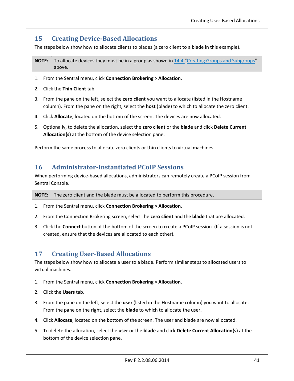 15 creating device-based allocations, 16 administrator-instantiated pcoip sessions, 17 creating user-based allocations | ClearCube Sentral 6.9.3 User Manual | Page 48 / 61