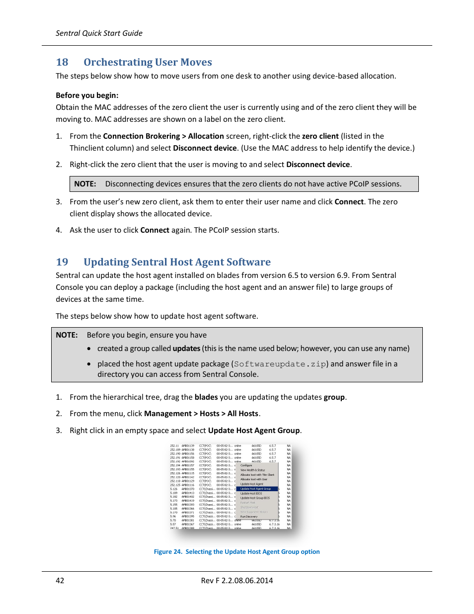 18 orchestrating user moves, 19 updating sentral host agent software | ClearCube Sentral 6.9.3 User Manual | Page 49 / 61