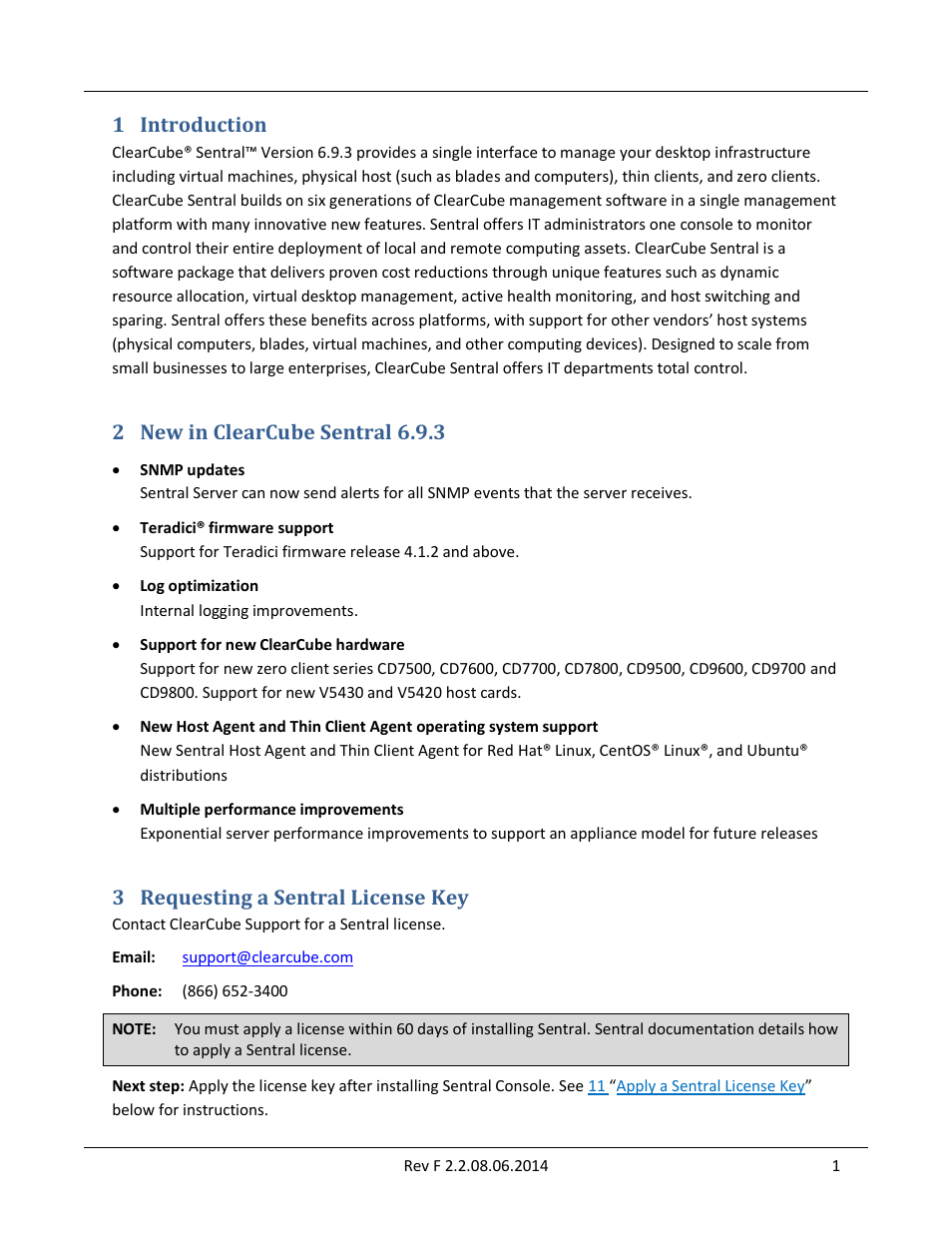 1 introduction, 2 new in clearcube sentral 6.9.3, 3 requesting a sentral license key | Introduction, New in clearcube sentral 6.9.3, Requesting a sentral license key | ClearCube Sentral 6.9.3 User Manual | Page 8 / 61