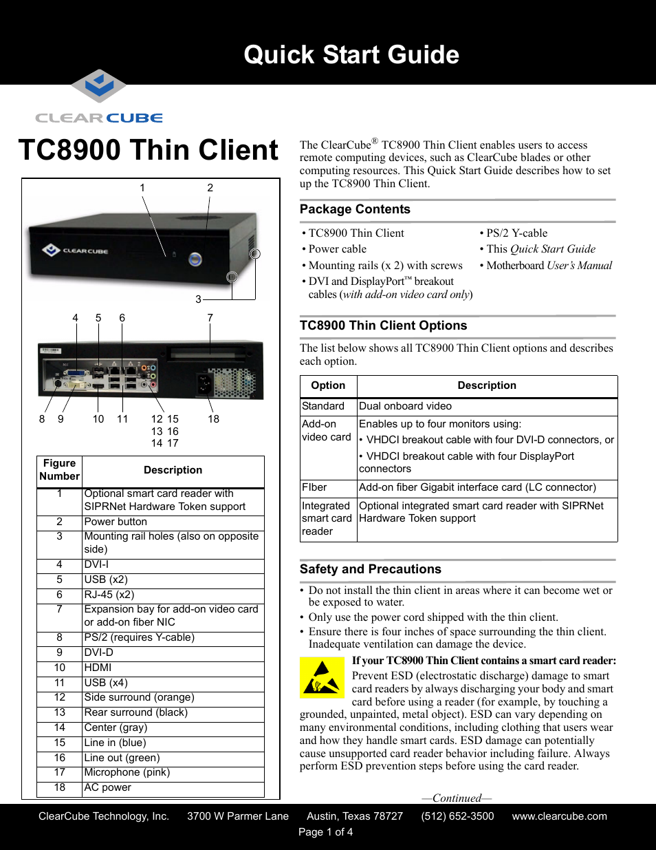 ClearCube TC8900 Thin Client User Manual | 4 pages