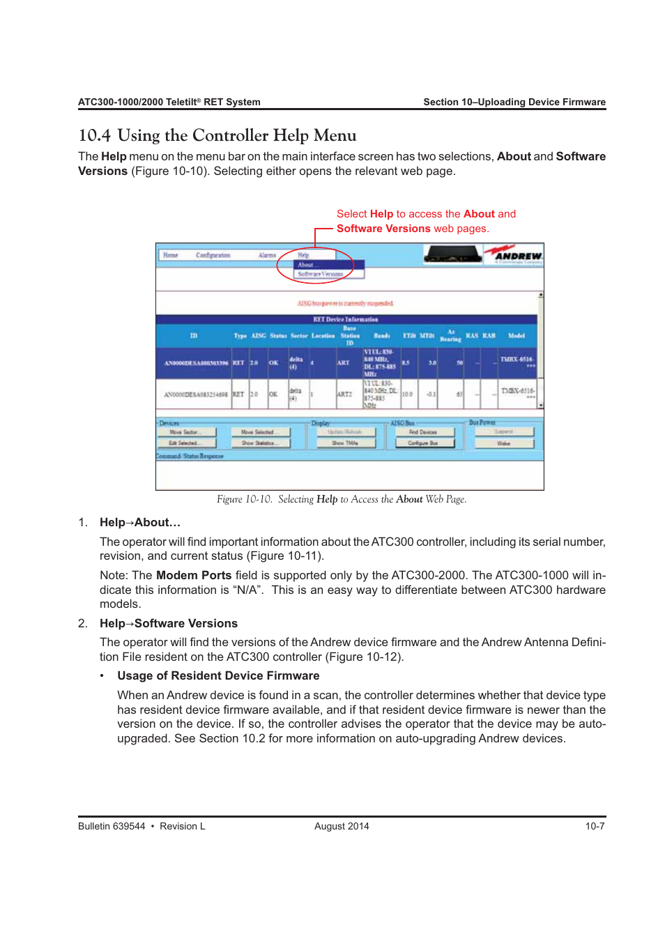 4 using the controller help menu | CommScope ATC300-2000 User Manual | Page 108 / 214