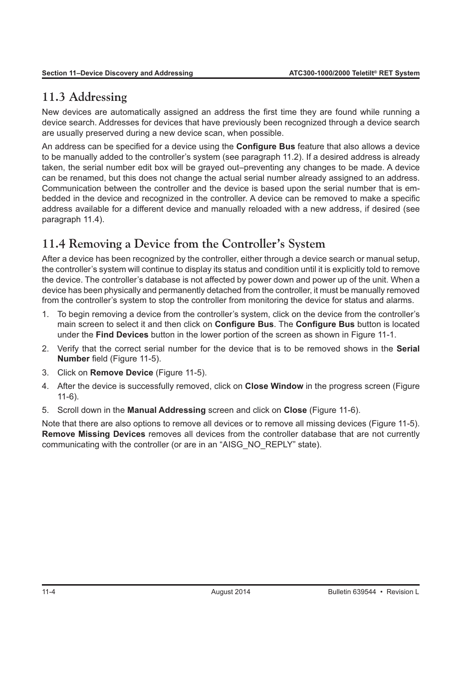 3 addressing, 4 removing a device from the controller’s system | CommScope ATC300-2000 User Manual | Page 116 / 214