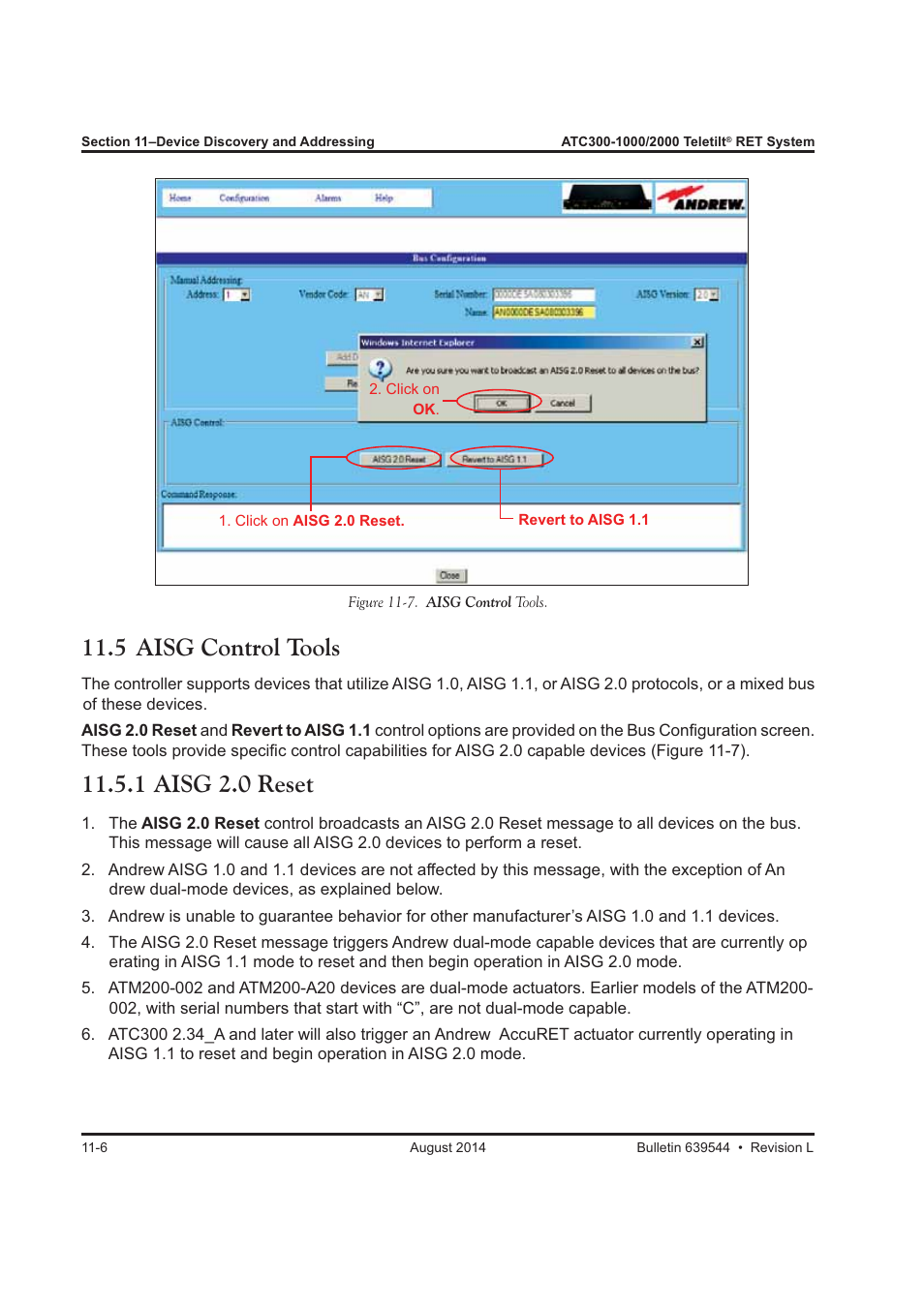 5 aisg control tools, 1 aisg 2.0 reset | CommScope ATC300-2000 User Manual | Page 118 / 214