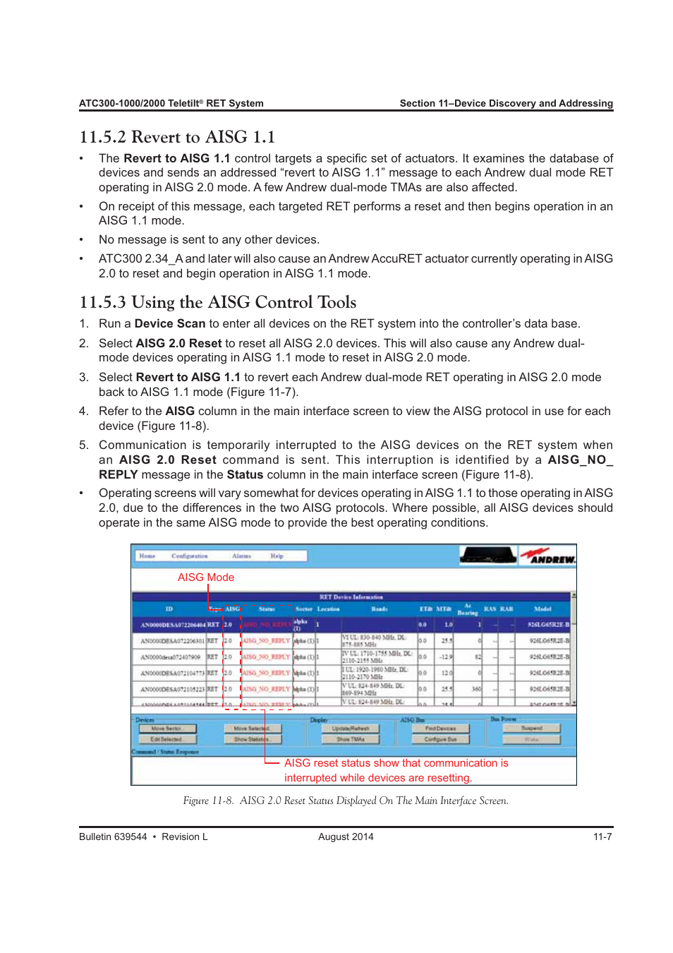 2 revert to aisg 1.1, 3 using the aisg control tools | CommScope ATC300-2000 User Manual | Page 119 / 214