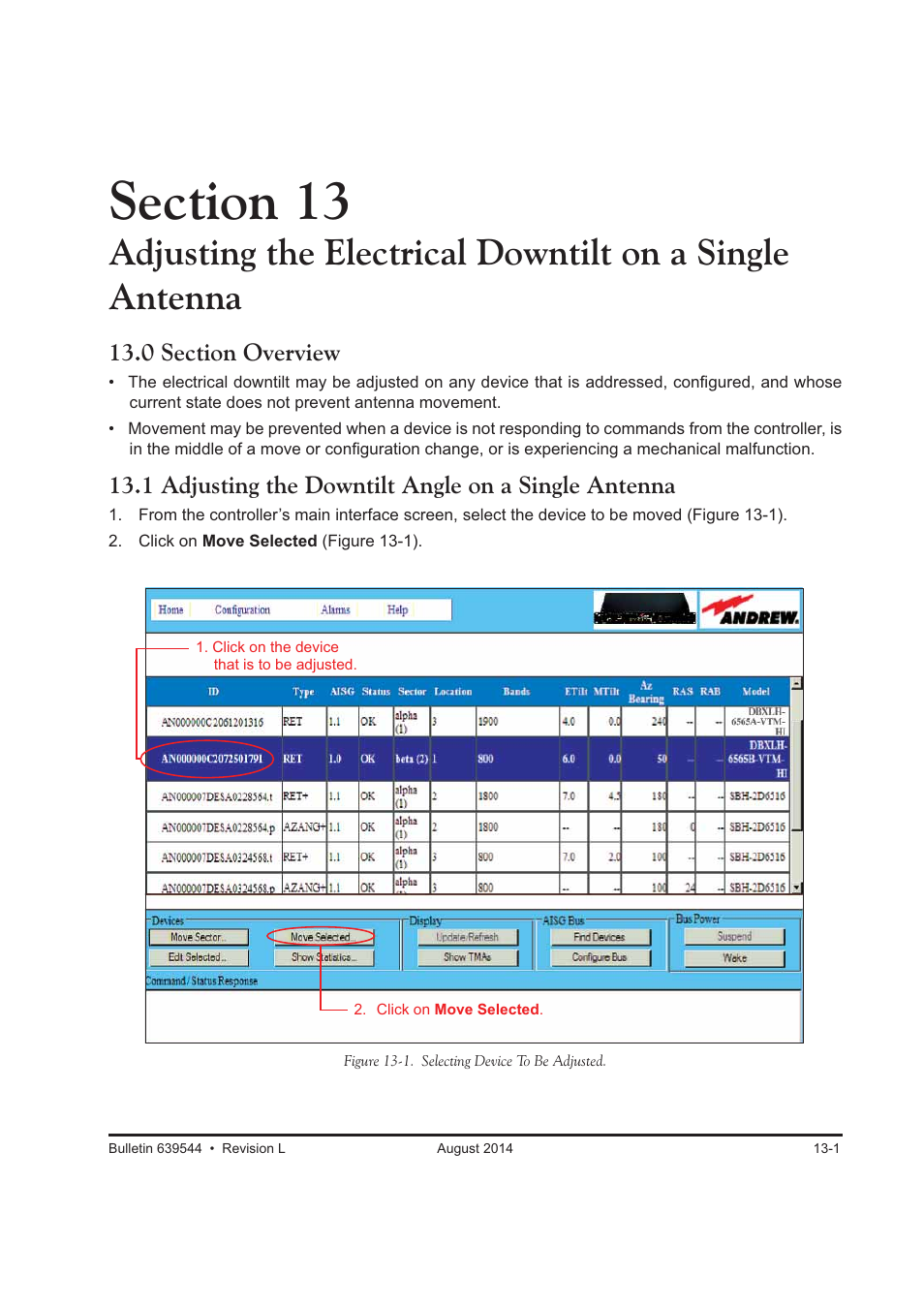 1 adjusting the downtilt angle on a single antenna | CommScope ATC300-2000 User Manual | Page 134 / 214