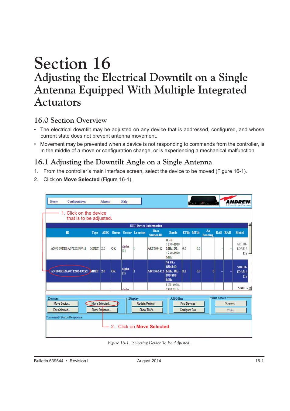 1 adjusting the downtilt angle on a single antenna | CommScope ATC300-2000 User Manual | Page 148 / 214