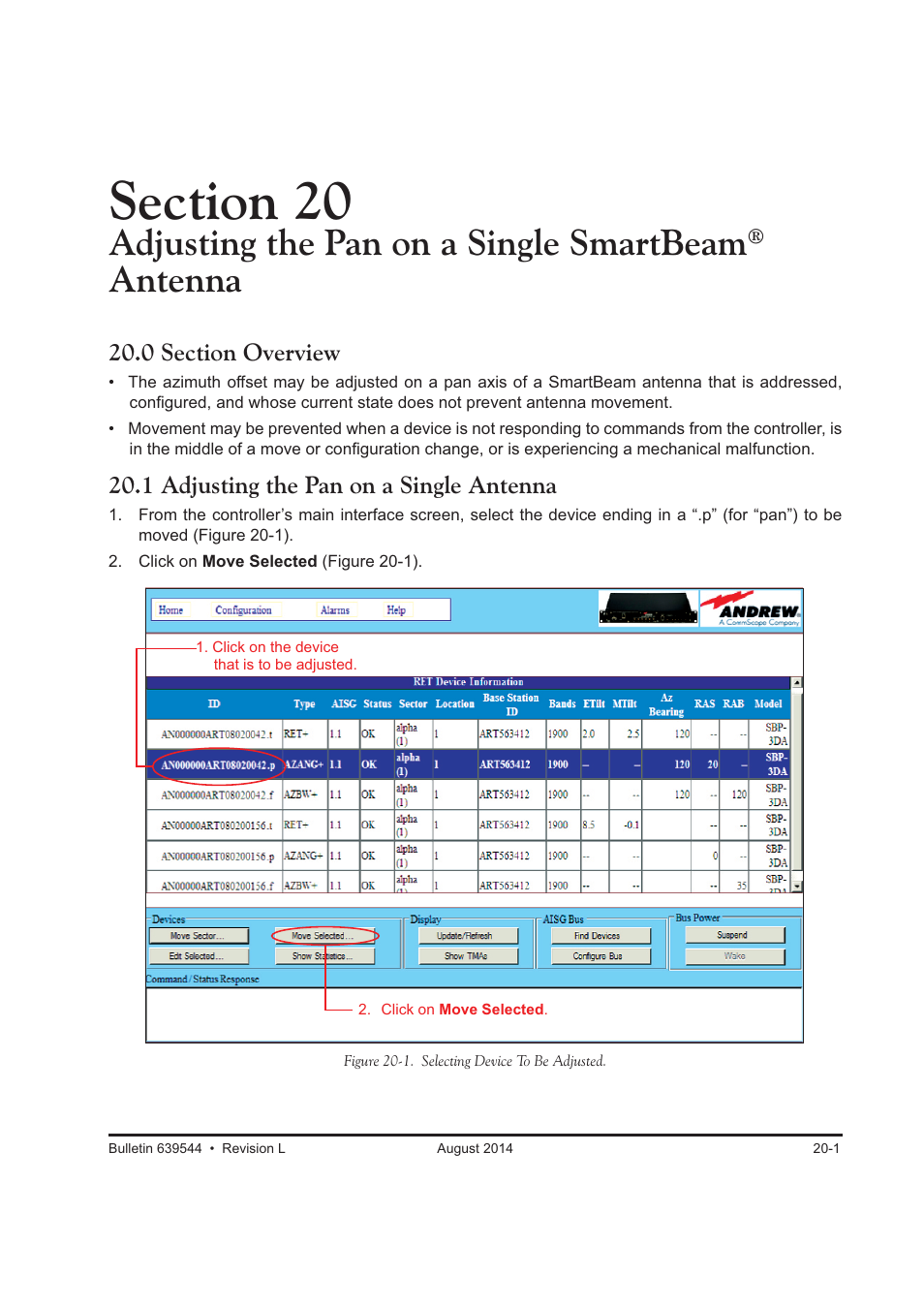 Adjusting the pan on a single smartbeam, Antenna | CommScope ATC300-2000 User Manual | Page 166 / 214