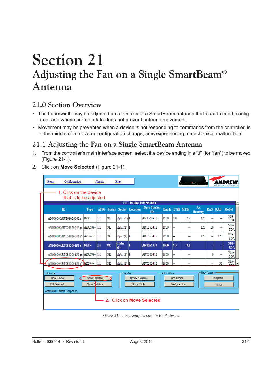 Adjusting the fan on a single smartbeam, Antenna | CommScope ATC300-2000 User Manual | Page 170 / 214