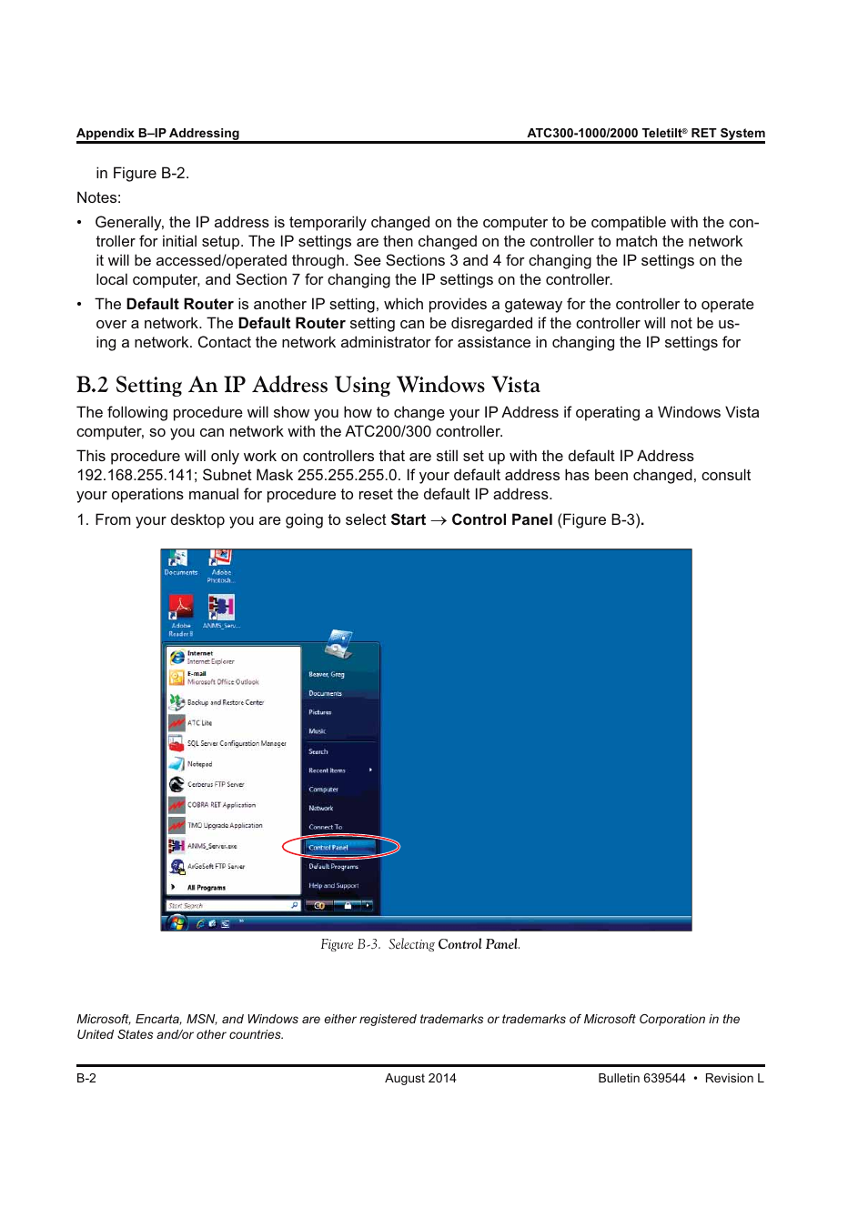 B.2 setting an ip address using windows vista | CommScope ATC300-2000 User Manual | Page 193 / 214