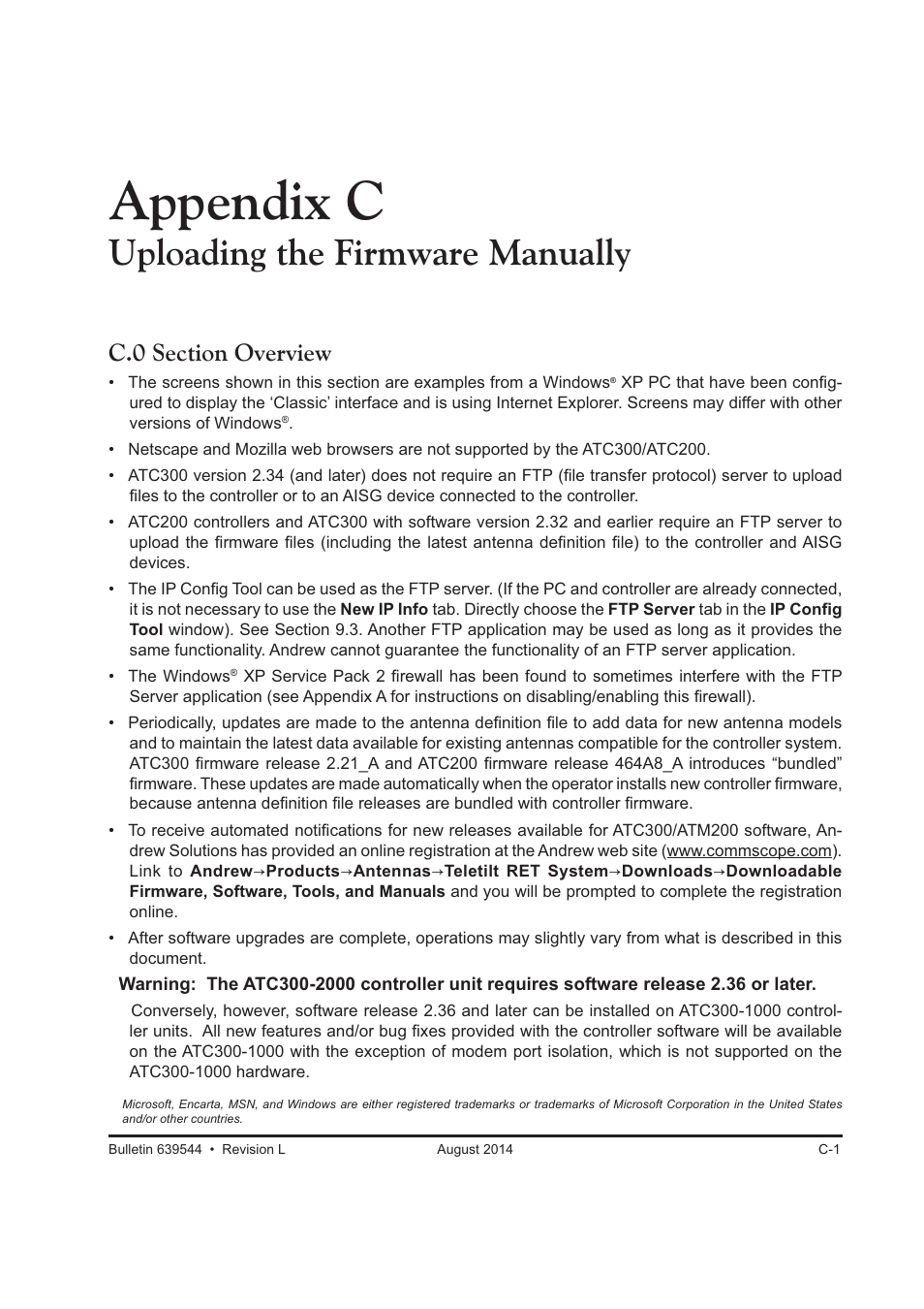 Appendix c, Uploading the firmware manually | CommScope ATC300-2000 User Manual | Page 198 / 214