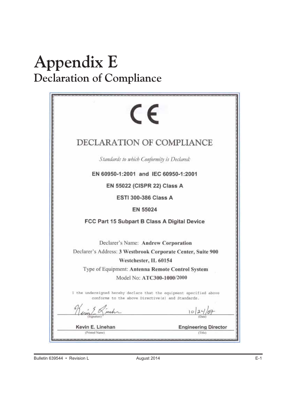 Appendix e, Declaration of compliance | CommScope ATC300-2000 User Manual | Page 211 / 214