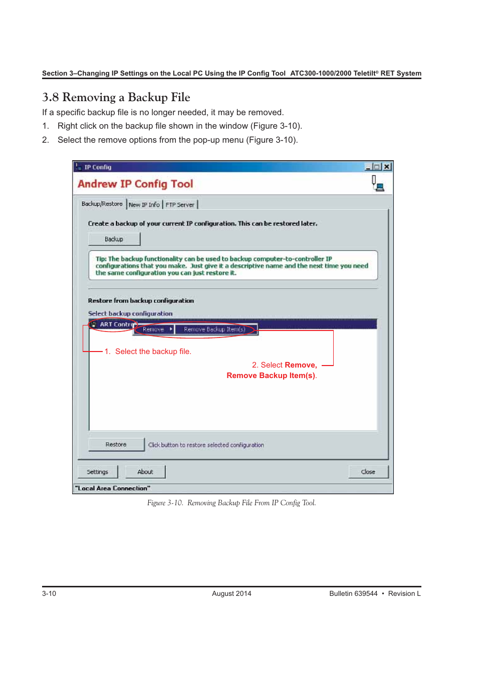 8 removing a backup file | CommScope ATC300-2000 User Manual | Page 43 / 214