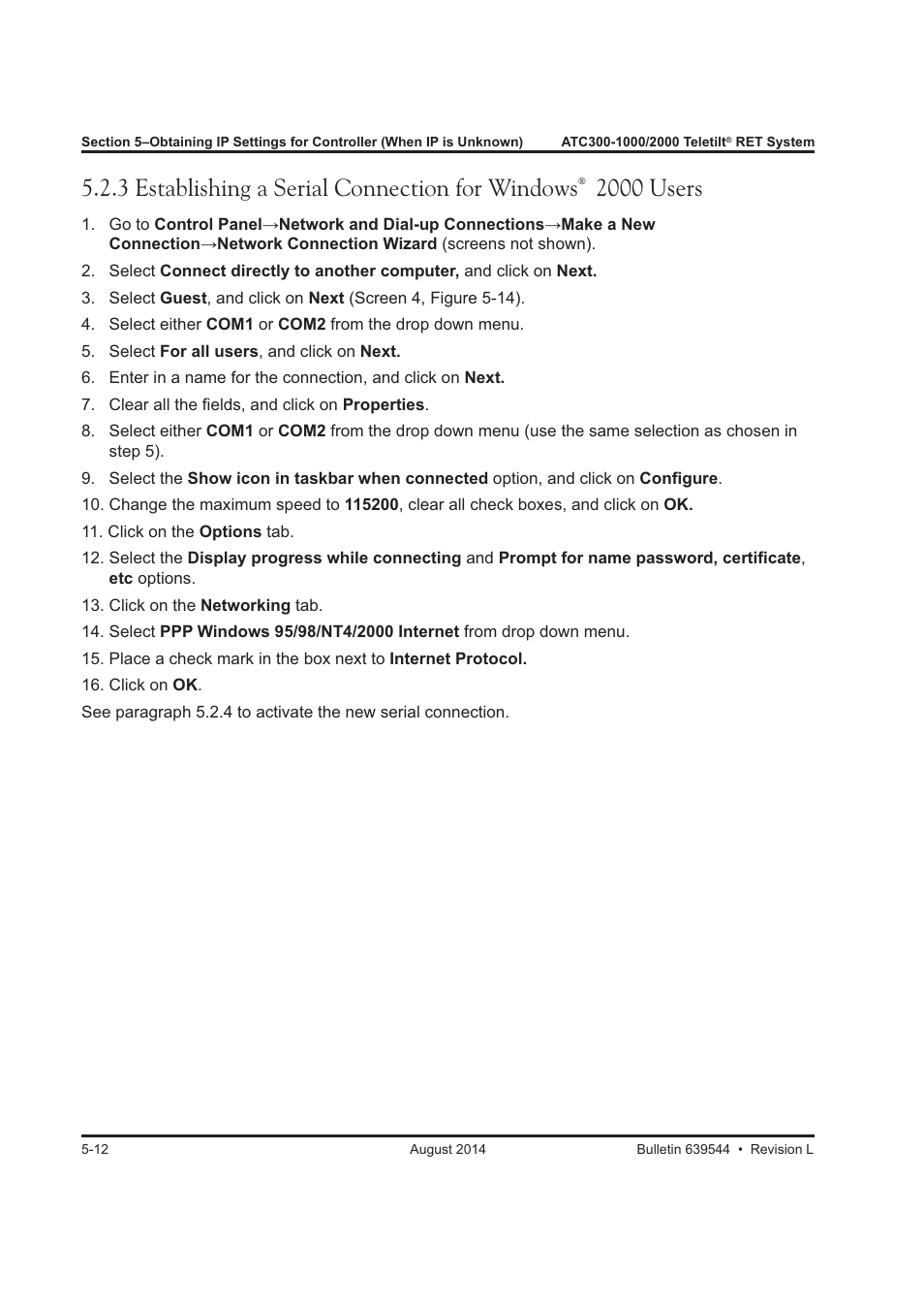 3 establishing a serial connection for windows, 2000 users | CommScope ATC300-2000 User Manual | Page 61 / 214