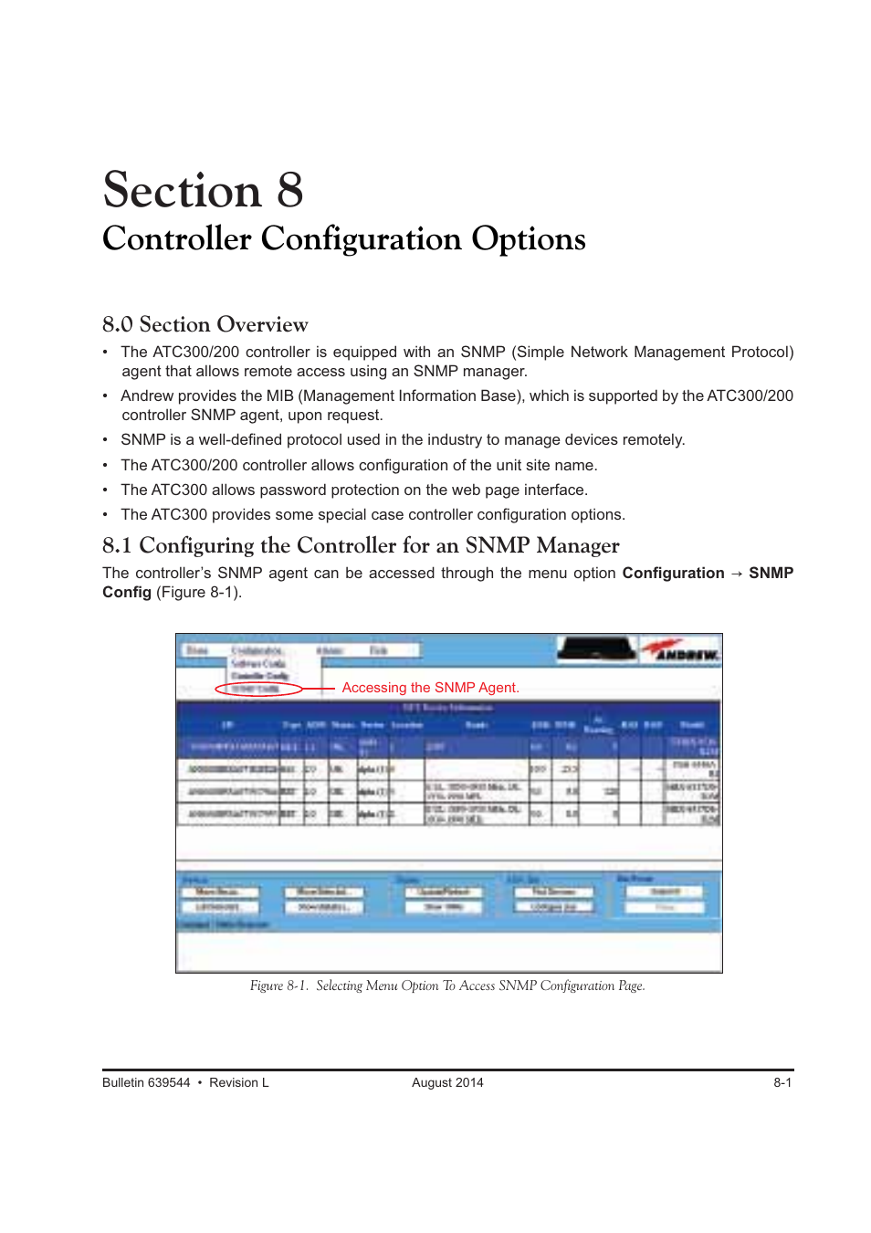 Controller configuration options, 1 configuring the controller for an snmp manager | CommScope ATC300-2000 User Manual | Page 78 / 214