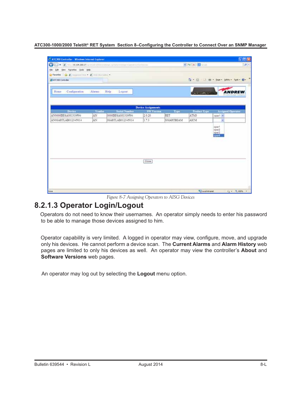 3 operator login/logout | CommScope ATC300-2000 User Manual | Page 84 / 214