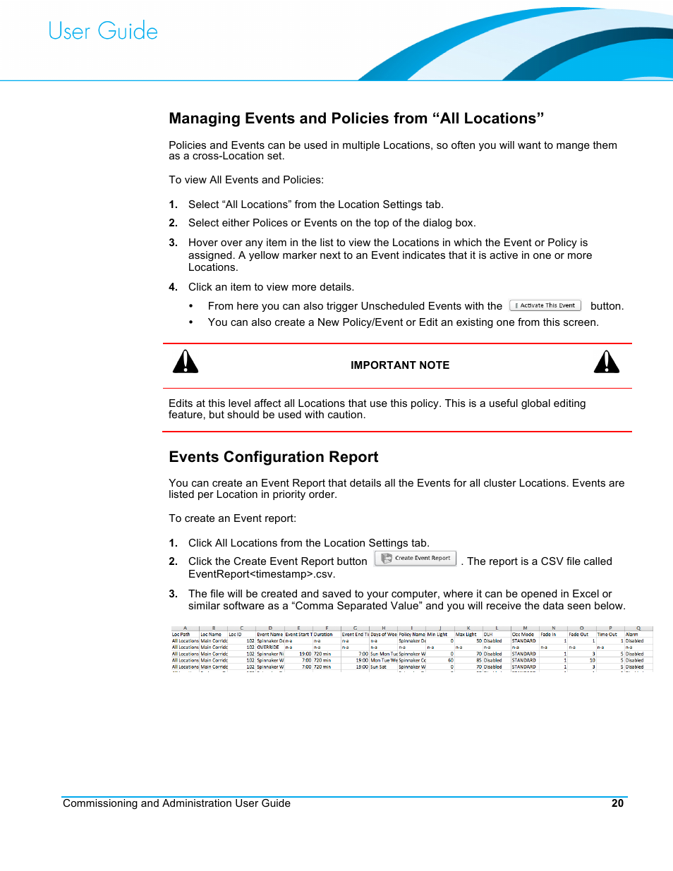 Managing events and policies from “all locations, Events configuration report | CommScope Redwood version 3.2 User Manual | Page 23 / 41