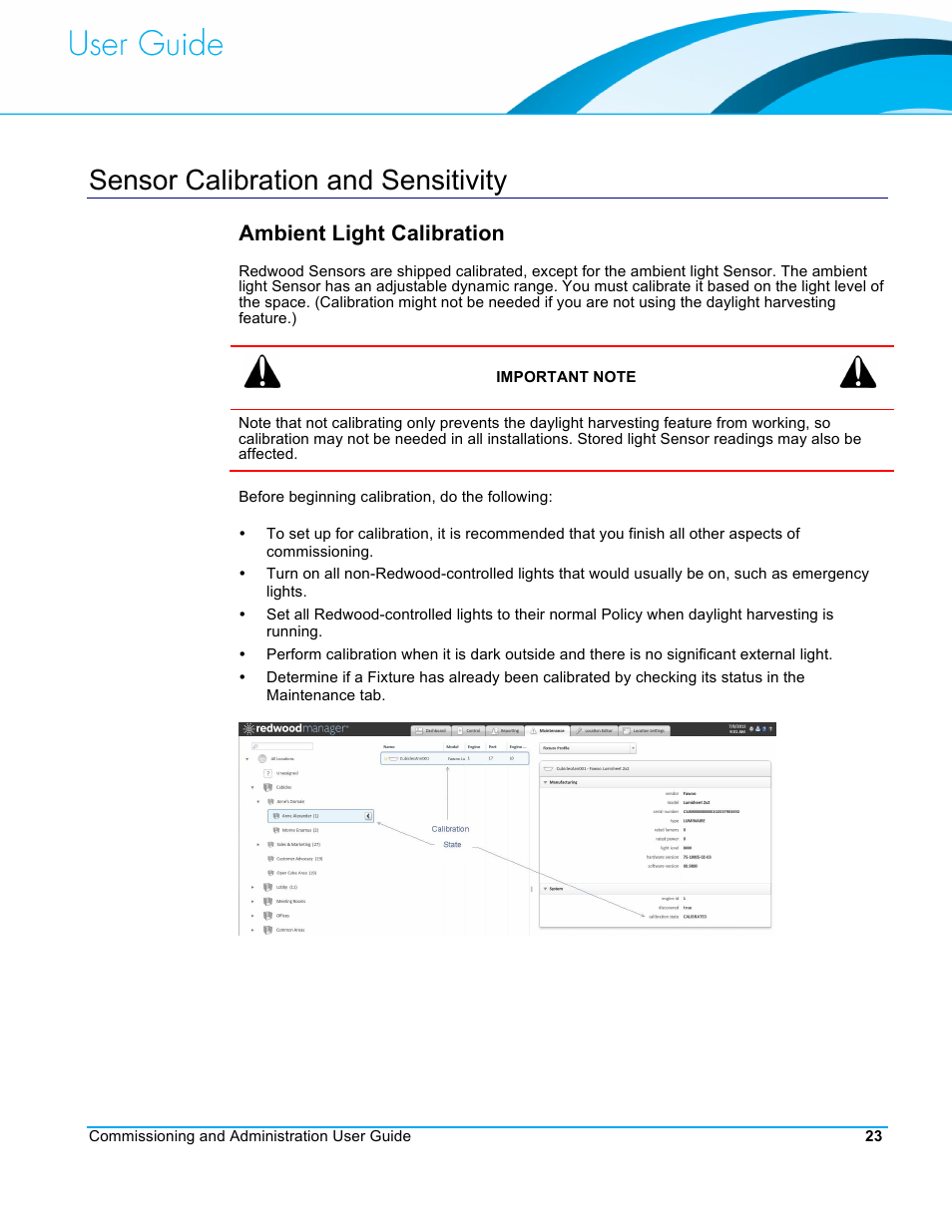 Sensor calibration and sensitivity, Ambient light calibration | CommScope Redwood version 3.2 User Manual | Page 26 / 41