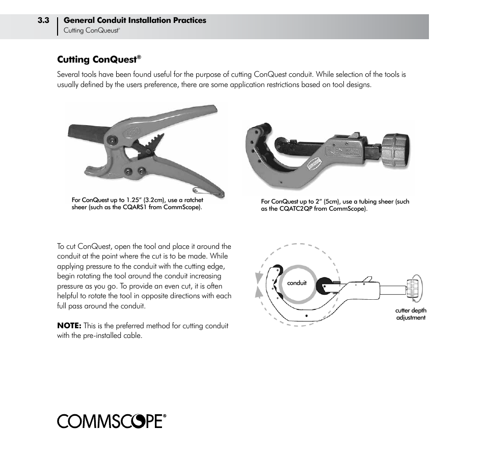 Cutting conquest | CommScope ConQuest Conduit Construction User Manual | Page 16 / 79