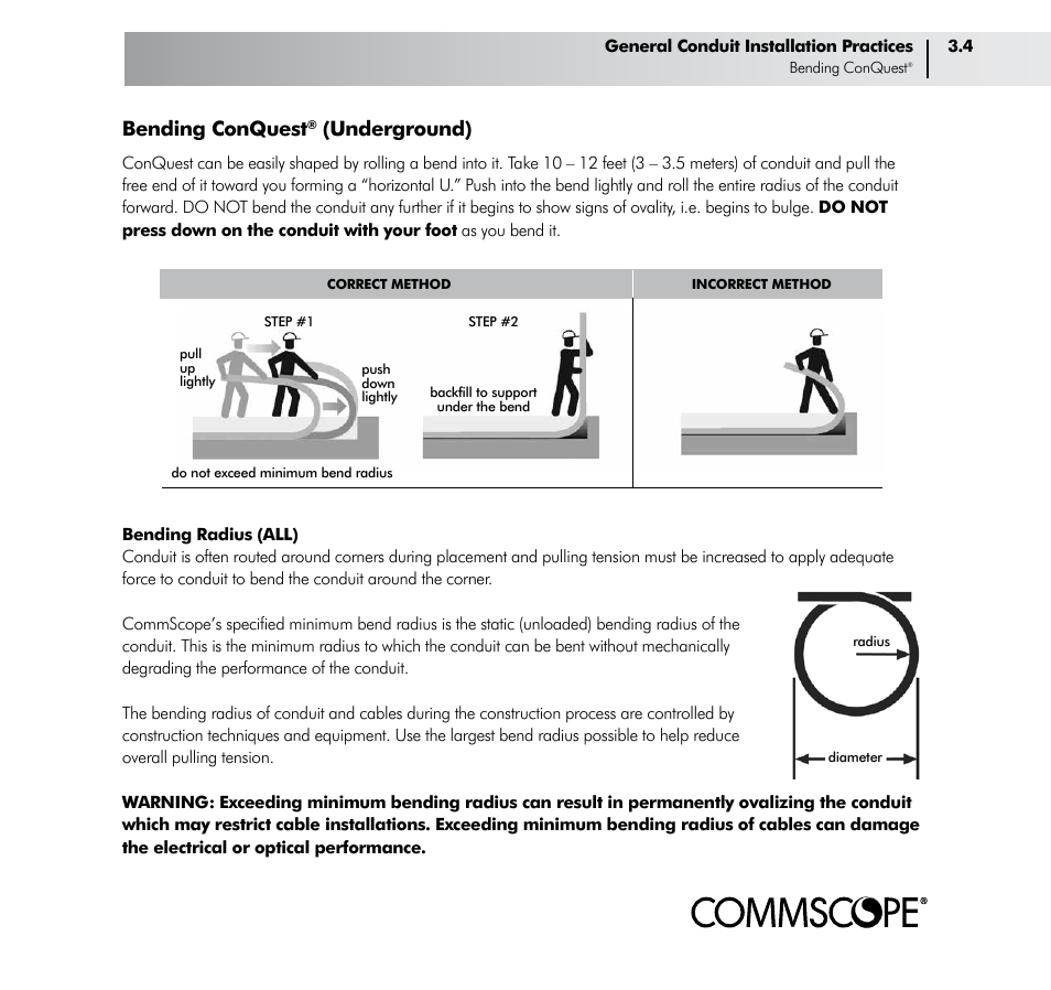 Bending conquest, Underground) | CommScope ConQuest Conduit Construction User Manual | Page 17 / 79