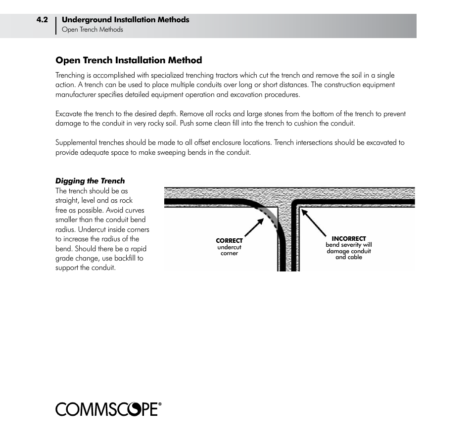 Open trench installation method | CommScope ConQuest Conduit Construction User Manual | Page 20 / 79